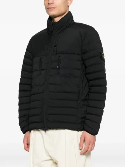 Stone Island Zip-up Down Jacket In Black