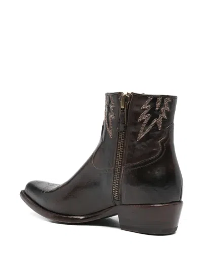 Damy Leather Ankle Boot With Embroidery In Brown