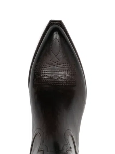Damy Leather Ankle Boot With Embroidery In Brown