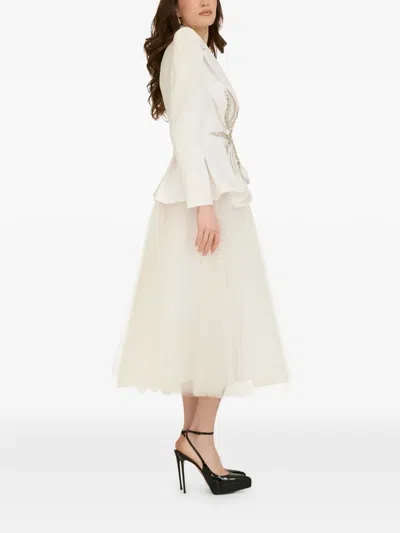 Araftu Embellished Peplum Suit In White
