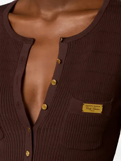 Elisabetta Franchi Micro-braided Buttoned Cardigan In Brown