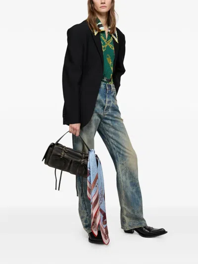 Acne Studios Chain-print Scarf In Blue