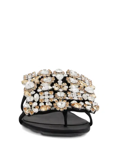 Rabanne Crystal-embellished Flat Sandals In Black