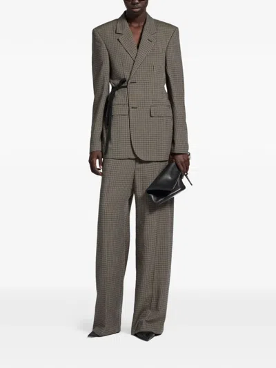 Balenciaga Checked Tie Blazer In Brown