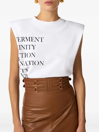 Elisabetta Franchi Structured-shoulders Print T-shirt In White
