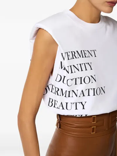 Elisabetta Franchi Structured-shoulders Print T-shirt In White