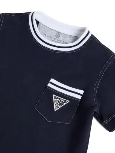 Brunello Cucinelli Embroidery-pocket Cotton T-shirt In Blue