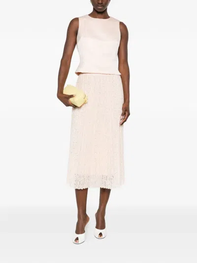 Ermanno Scervino Long A Line Lace Midi Pleated Skirt In Pink