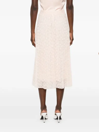 Ermanno Scervino Long A Line Lace Midi Pleated Skirt In Pink