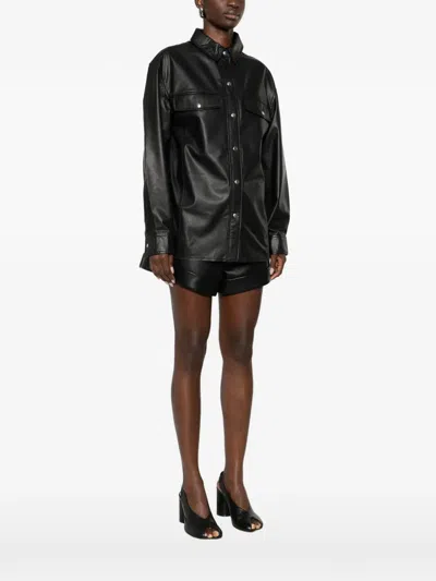 Iro Leather Shirt Cabana Style Buttoned Cuffs In Black
