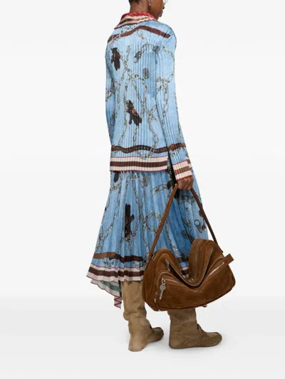 Acne Studios Pleated Chain-print Midi Skirt In Blue
