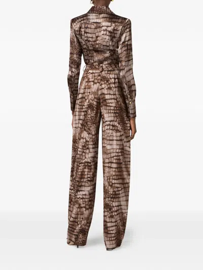 Elisabetta Franchi Alligator-print Buttoned Trousers In Brown