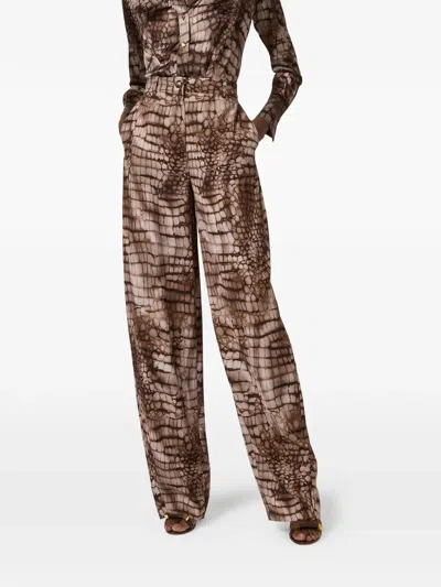 Elisabetta Franchi Alligator-print Buttoned Trousers In Brown