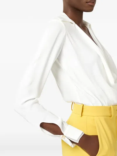 Elisabetta Franchi Draped-collar Long-sleeves Bodysuit In White