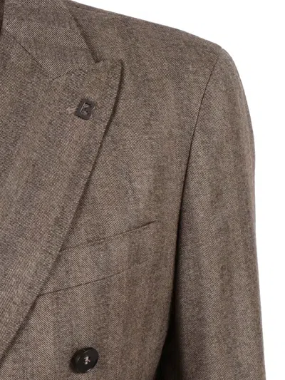Brera Herringbone Double-breasted Blazer In Brown