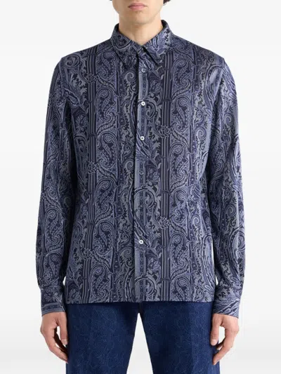 Etro Buttoned Paisley Shirt In Blue