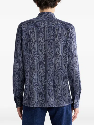 Etro Buttoned Paisley Shirt In Blue