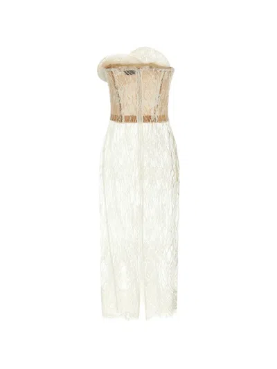 Magda Butrym Strapless Lace Midi Dress Sheer Scalloped Hem In White