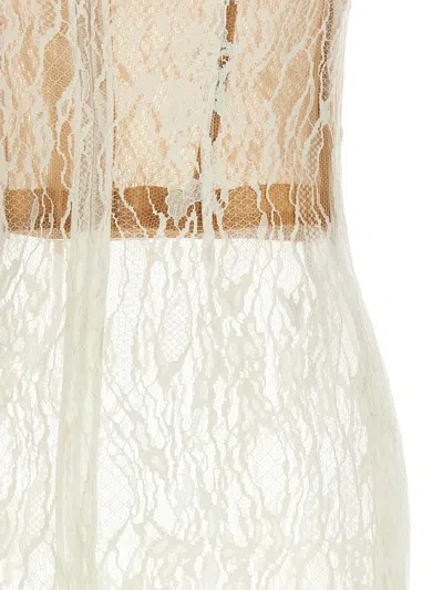 Magda Butrym Strapless Lace Midi Dress Sheer Scalloped Hem In White