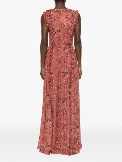 Ulla Johnson Multicolored Long Dress With Ruffled Edges In Brown