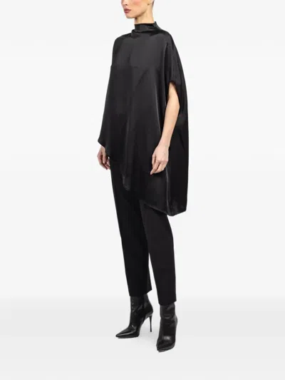 Lapointe Asymmetric Cape Blouse In Black