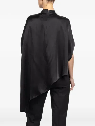 Lapointe Asymmetric Cape Blouse In Black