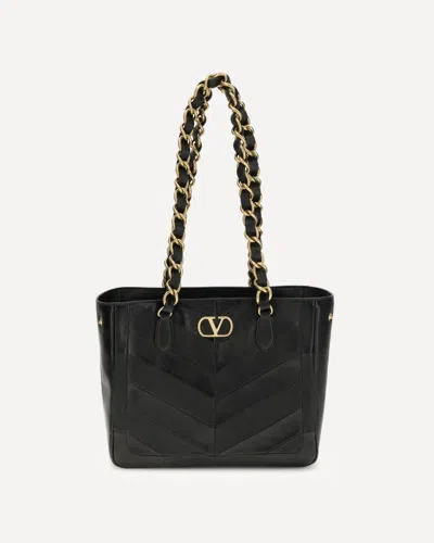 Valentino Garavani  Garavani Laseine Shopping Bag In Nappa Leather With A Chevron Pattern W In Black