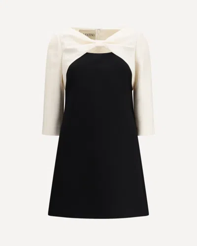 Valentino Garavani Crepe Couture Short Dress With Bow And Contrasting Sleeves Clothing In Black