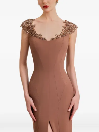 Gemy Maalouf Beaded-neckline Dress In Brown