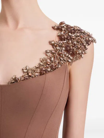 Gemy Maalouf Beaded-neckline Dress In Brown