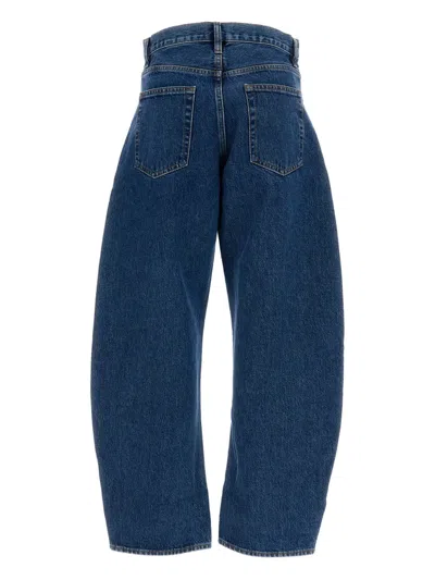 Frame The Bubble Blue Jeans With Structured Leg And Turn-up Hem In Denim Woman In Blue