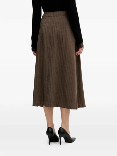 Hoss Intropia Herringbone-pattern Pleat Midi Skirt In Brown