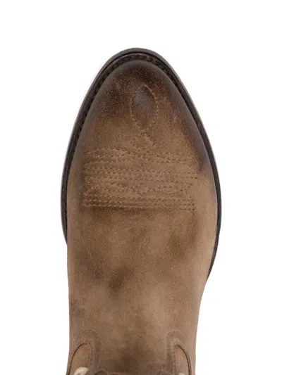 Damy Flower-embroidered Boots In Brown