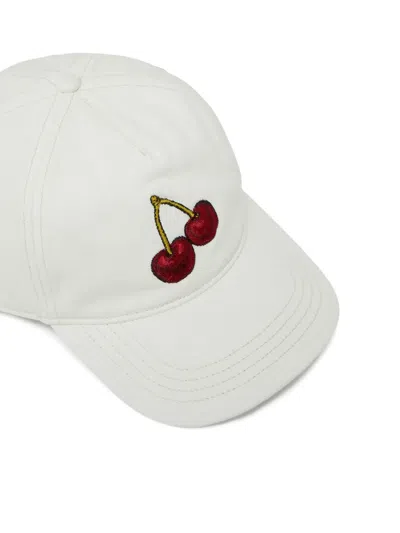 Diesel Cherry-embroidery Cap Hat In White