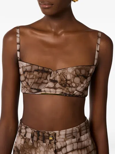 Elisabetta Franchi Alligator-patterned Bra In Brown