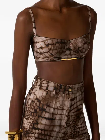 Elisabetta Franchi Alligator-patterned Bra In Brown
