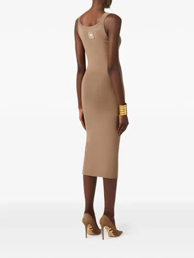 Elisabetta Franchi Knit Midi Dress In Brown