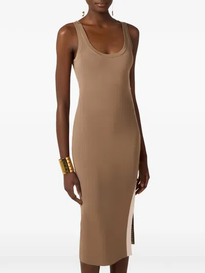 Elisabetta Franchi Knit Midi Dress In Brown
