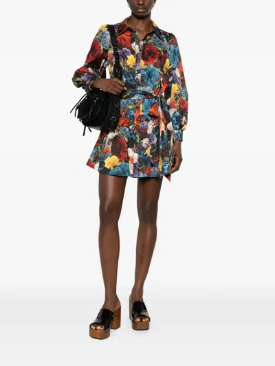 Alice And Olivia Lily Mini Shirt Dress In Flourish Sm In Black