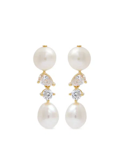 珠饰方晶锆石缀饰耳环