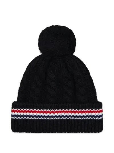 Thom Browne Cable-stitch Pompom Beanie In Black
