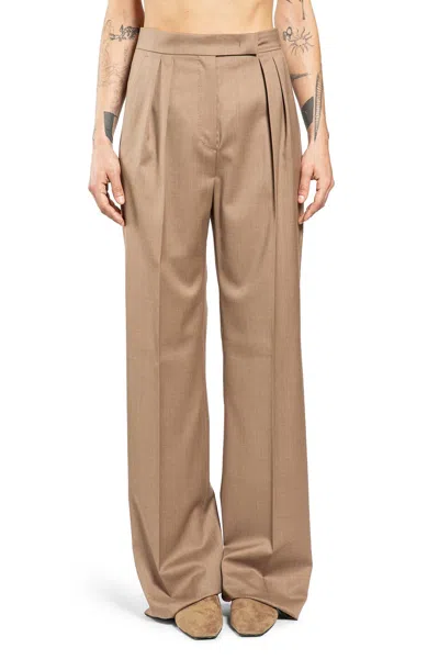 Max Mara Wool Twill Trousers In Brown