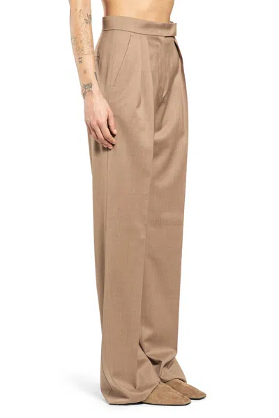 Max Mara Wool Twill Trousers In Brown