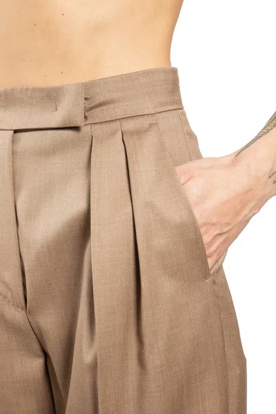 Max Mara Wool Twill Trousers In Brown