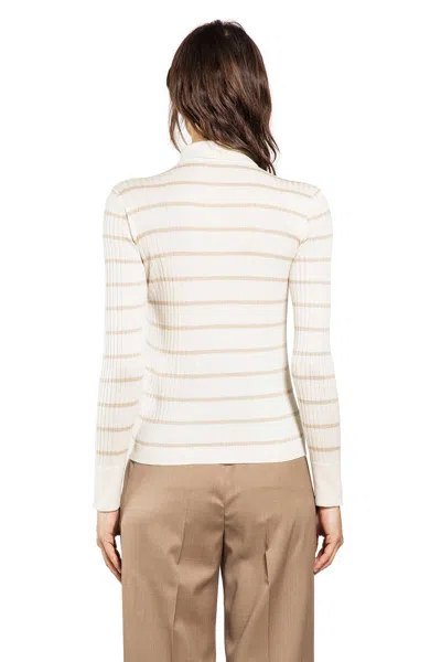 Max Mara Striped Cashmere Silk Polo In White