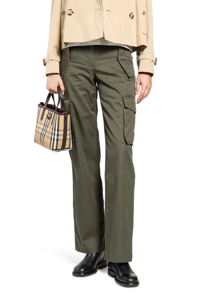 Burberry Khaki Check Trim Gabardine Cargo Pants In Green