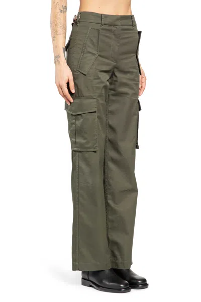Burberry Khaki Check Trim Gabardine Cargo Pants In Green