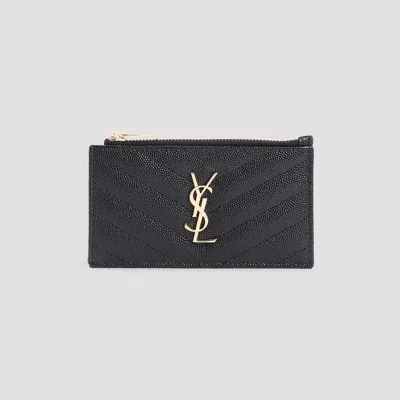 Saint Laurent Zip Card Case In Black