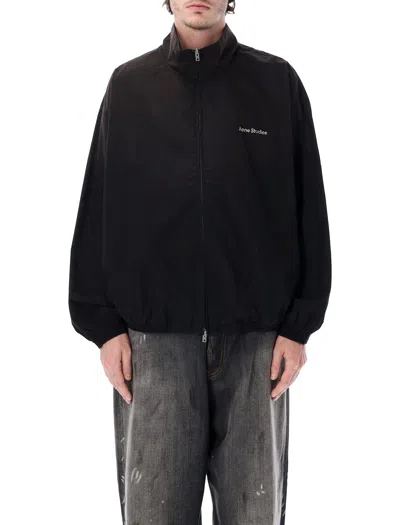 Acne Studios High Collar Jacket With Back Print And Elastic Cuffs In Black