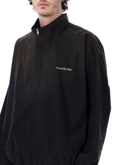 Acne Studios High Collar Jacket With Back Print And Elastic Cuffs In Black